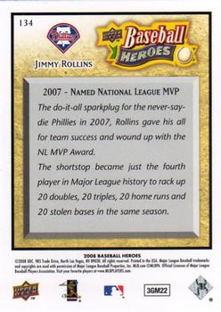 2008 Upper Deck Baseball Heroes #134 Jimmy Rollins Back