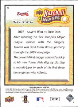 2008 Upper Deck Baseball Heroes #9 Mark Teixeira Back