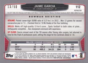 2013 Bowman Chrome - Gold Refractors #112 Jaime Garcia Back