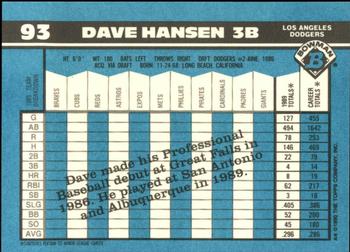 1990 Bowman - Limited Edition (Tiffany) #93 Dave Hansen Back