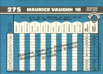 1990 Bowman - Limited Edition (Tiffany) #275 Maurice Vaughn Back