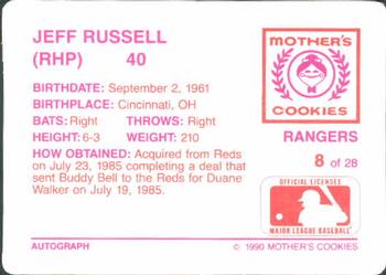 1990 Mother's Cookies Texas Rangers #8 Jeff Russell Back