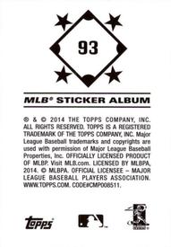 2014 Topps Stickers #93 Jered Weaver Back