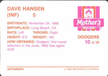 1995 Mother's Cookies Los Angeles Dodgers #10 Dave Hansen Back