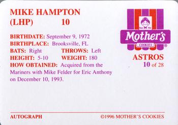 1996 Mother's Cookies Houston Astros #10 Mike Hampton Back