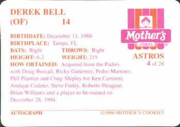 1996 Mother's Cookies Houston Astros #4 Derek Bell Back