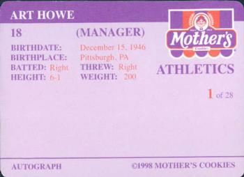 1998 Mother's Cookies Oakland Athletics #1 Art Howe Back