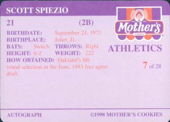 1998 Mother's Cookies Oakland Athletics #7 Scott Spiezio Back