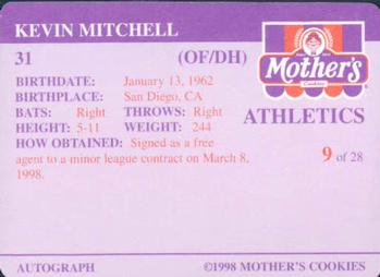 1998 Mother's Cookies Oakland Athletics #9 Kevin Mitchell Back