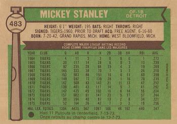 1976 O-Pee-Chee #483 Mickey Stanley Back