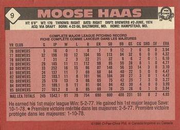 1986 O-Pee-Chee #9 Moose Haas Back