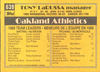 1990 O-Pee-Chee #639 Tony LaRussa Back
