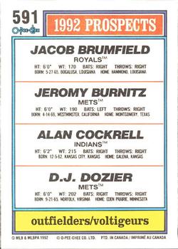 1992 O-Pee-Chee #591 1992 Prospects OF (Jeromy Burnitz / Jacob Brumfield / Alan Cockrell / D.J. Dozier) Back