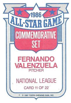1987 Topps - Glossy All-Stars #11 Fernando Valenzuela Back
