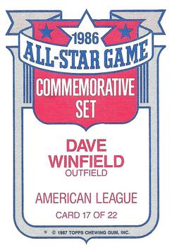 1987 Topps - Glossy All-Stars #17 Dave Winfield Back