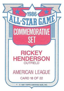 1987 Topps - Glossy All-Stars #18 Rickey Henderson Back