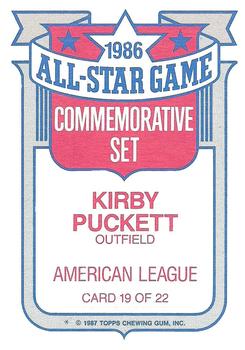 1987 Topps - Glossy All-Stars #19 Kirby Puckett Back