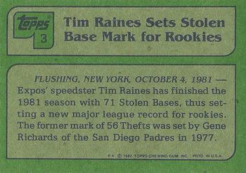 1982 Topps #3 Tim Raines Back