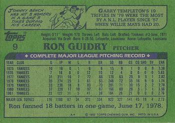 1982 Topps #9 Ron Guidry Back