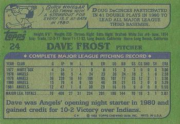 1982 Topps #24 Dave Frost Back