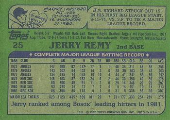 1982 Topps #25 Jerry Remy Back