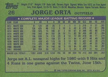 1982 Topps #26 Jorge Orta Back