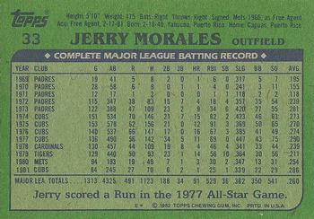1982 Topps #33 Jerry Morales Back