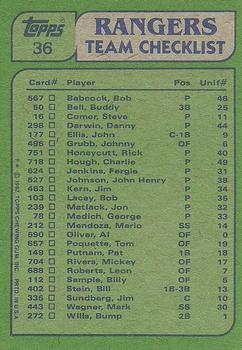 1982 Topps #36 Rangers Leaders / Checklist (Al Oliver / George Medich) Back