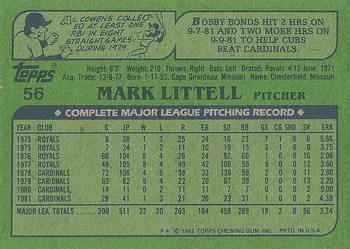1982 Topps #56 Mark Littell Back