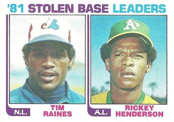 1982 Topps #164 '81 Stolen Base Leaders (Tim Raines / Rickey Henderson) Front