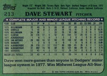 1982 Topps #213 Dave Stewart Back