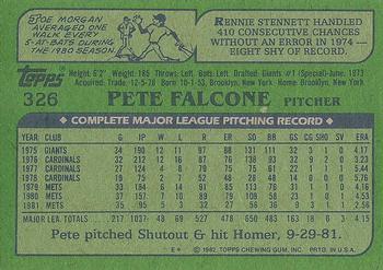 1982 Topps #326 Pete Falcone Back