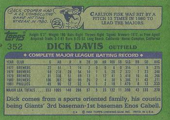1982 Topps #352 Dick Davis Back