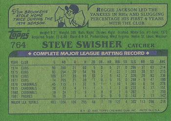 1982 Topps #764 Steve Swisher Back