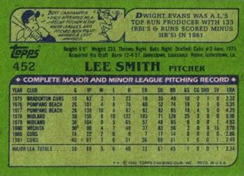 1982 Topps #452 Lee Smith Back