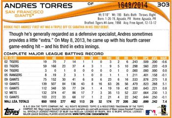 2014 Topps - Gold #303 Andres Torres Back