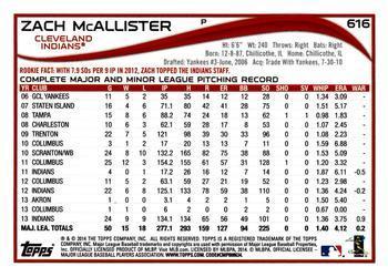 2014 Topps - Red Foil #616 Zach McAllister Back