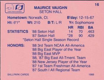 1988 Ballpark Cape Cod League Prospects #16 Maurice Vaughn Back