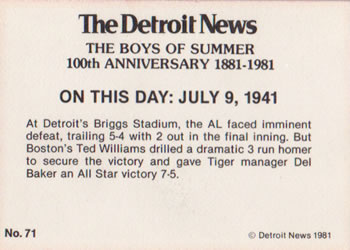 1981 Detroit News Detroit Tigers #71 Right Man in Right Place in Right Park Wins Game Back