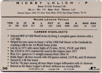 1993 Action Packed All-Star Gallery Series I #36 Mickey Lolich Back