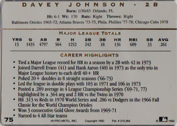 1993 Action Packed All-Star Gallery Series I #75 Davey Johnson Back