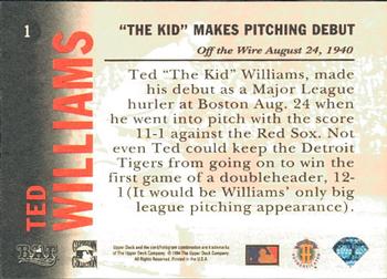 1994 Upper Deck All-Time Heroes #1 Ted Williams Back
