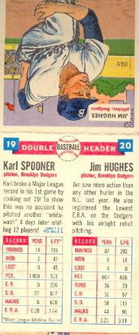 1955 Topps Double Header #19-20 Karl Spooner / Jim Hughes Back