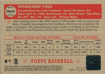 2001 Topps Heritage - Autographs #THA-FV Fernando Vina Back