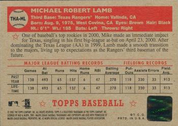 2001 Topps Heritage - Autographs #THA-ML Mike Lamb Back
