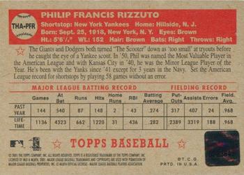 2001 Topps Heritage - Autographs #THA-PFR Phil Rizzuto Back