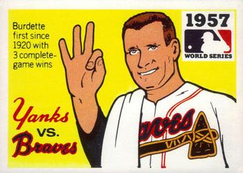 1971 Fleer World Series (Black Backs) #55 1957 - Yankees vs. Braves - Lew Burdette Front