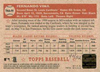 2001 Topps Heritage - Autographs Red Ink #THA-FV Fernando Vina Back