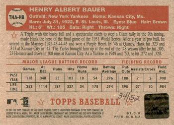 2001 Topps Heritage - Autographs Red Ink #THA-HB Hank Bauer Back