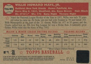 2001 Topps Heritage - Autographs Red Ink #THA-WM Willie Mays Back